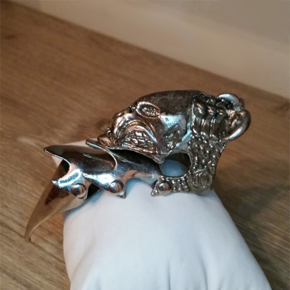 SILVER tone skull metal armor ring or pendant Y2k punk biker metal goth.